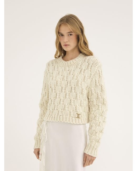 Chloé Natural Cropped Intarsia Knitted Sweater In Wool Blend