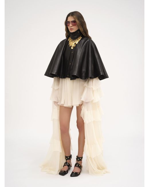 Chloé Black Short Cape In Soft Nappa Leather