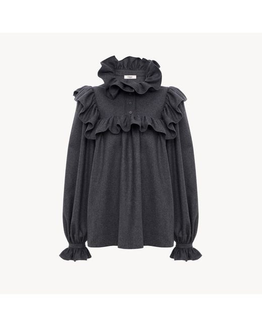 Chloé High-Neck Ruffle Top in het Black
