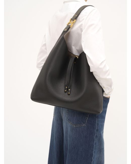 Chloé Black Marcie Hobo Bag In Grained Leather
