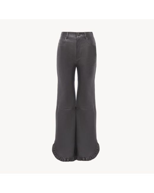 Chloé レザー製フリル フレアパンツ 婦人向け ブラック サイズ 羊革（シープスキン） 100 Gray