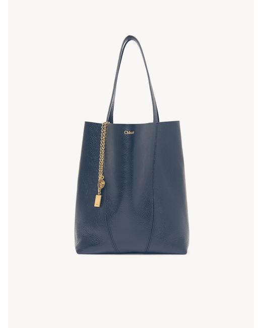Chloé Blue Chloé Spin Tote Bag In Grained Leather
