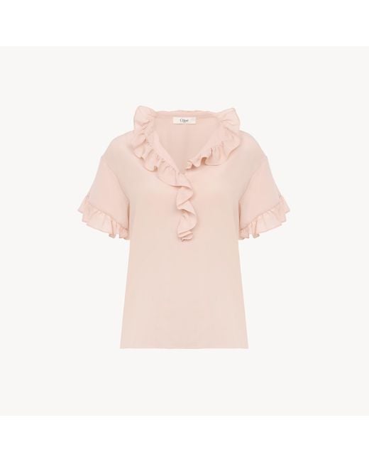 Chloé Short-Sleeve Ruffled Top in Pink | Lyst