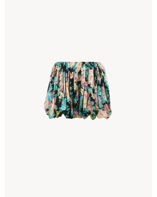 Chloé Green Mini Bloomer Shorts In Silk Charmeuse
