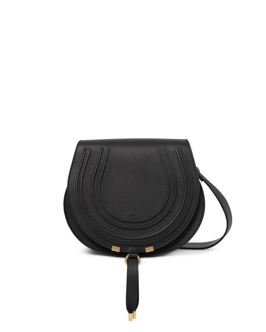 Chloé Black Marcie Saddle Bag In Grained Leather
