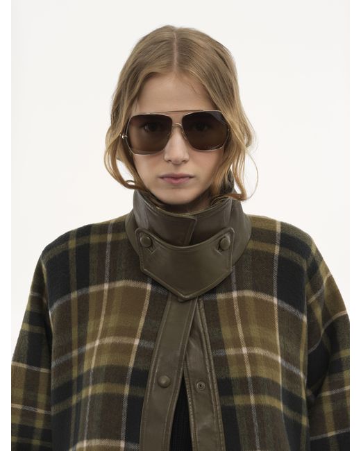 Chloé Green High-neck Long Coat In Double-face Wool