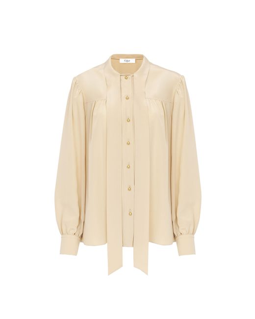 Chloé Natural Lavallière Blouse In Crêpe De Chine