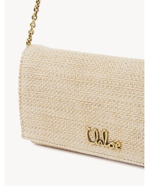 Chloé Natural Chloé Iconic Flap Wallet On Chain In Raffia-effect Fibers