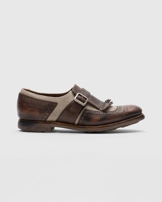 Church's Brown Vintage Glacè And Linen Buckle Loafer