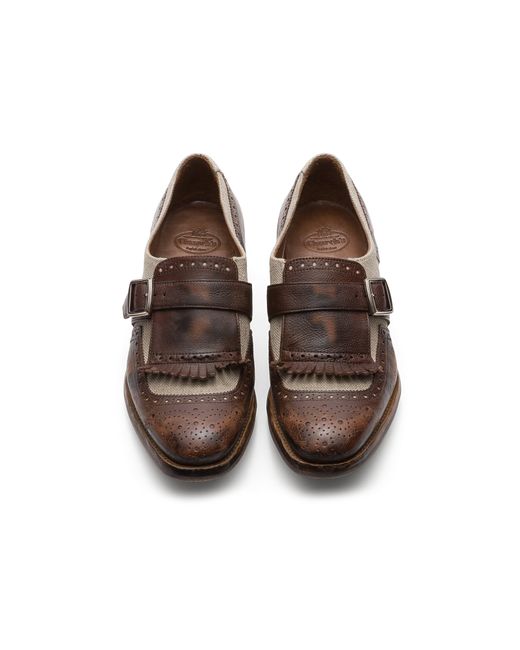 Church's Brown Vintage Glacè And Linen Buckle Loafer