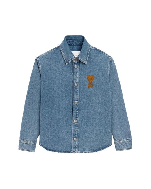 AMI Blue Knitted Adc Denim Shirt for men