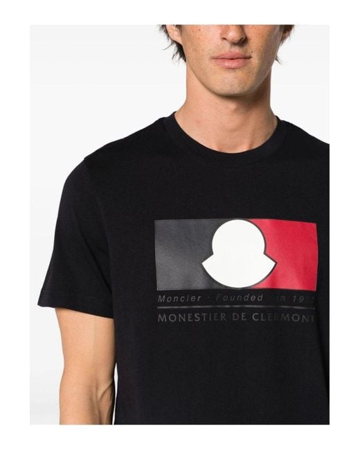 Moncler Blue Box Logo Cotton T Shirt for men