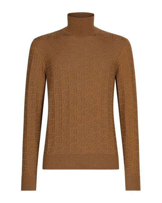Dolce & Gabbana Woven Roll Neck Sweater Camel Brown for men