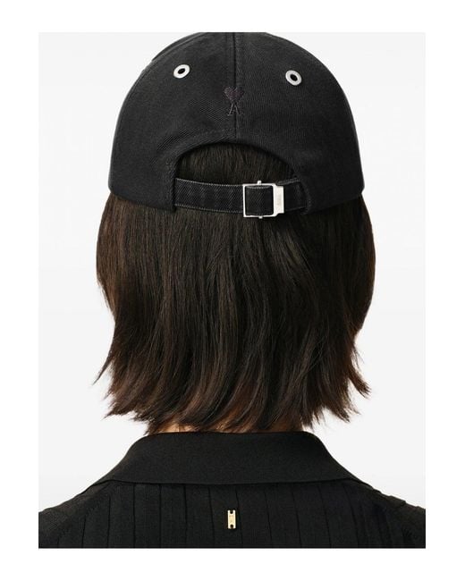 AMI Black Washed Cotton Ami Cap for men