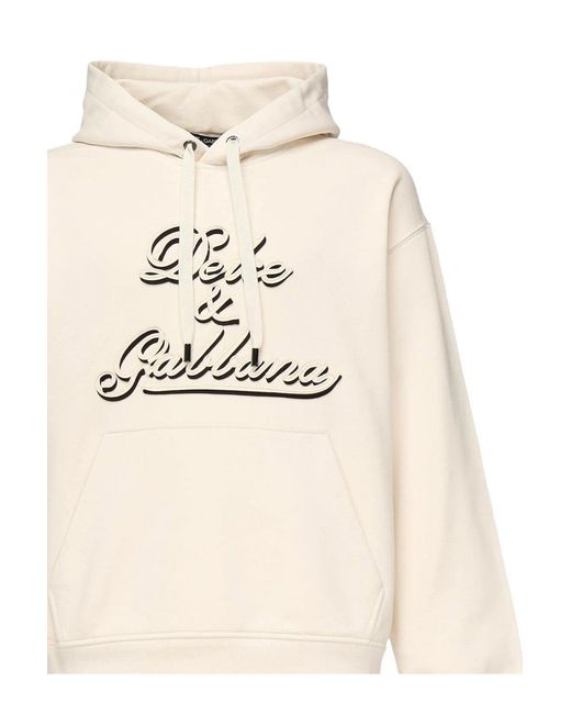Dolce & Gabbana Natural Relaxed Fit Logo Hooded Top for men