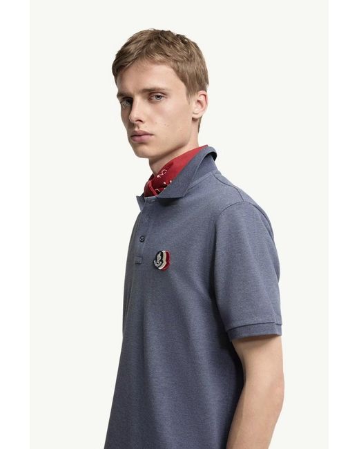 Moncler Blue Triple Logo Polo Shirt for men