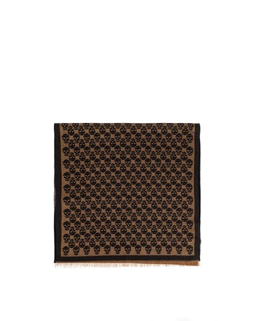 McQueen Brown Skull Monogram Scarf for men