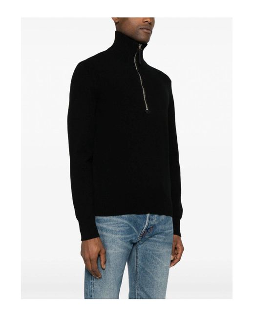 Tom Ford Black Cashmere Blend Half Zip Sweater for men
