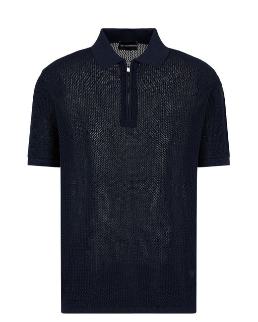Emporio Armani Blue Knitted Polo Shirt for men