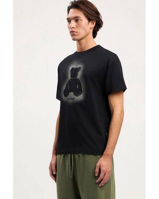 Palm Angels Black Spray Bear Regular Tee for men