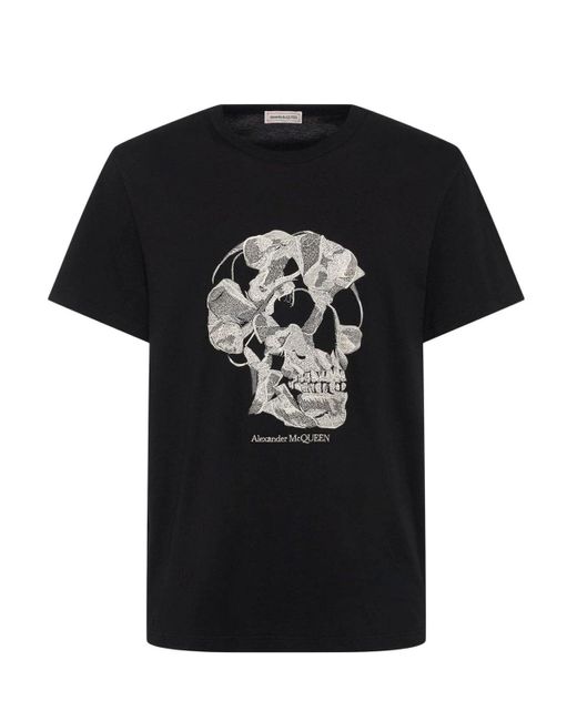 Alexander McQueen Black Skull Print Cotton T Shirt for men