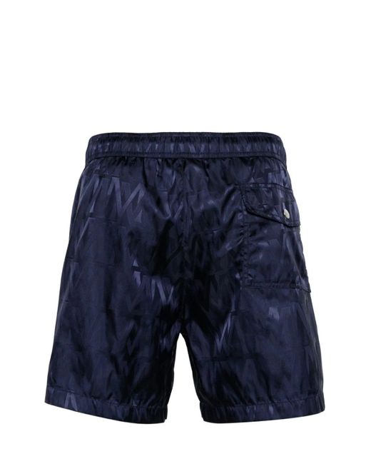 Moncler Blue Swim Shorts With Monogram Motif for men