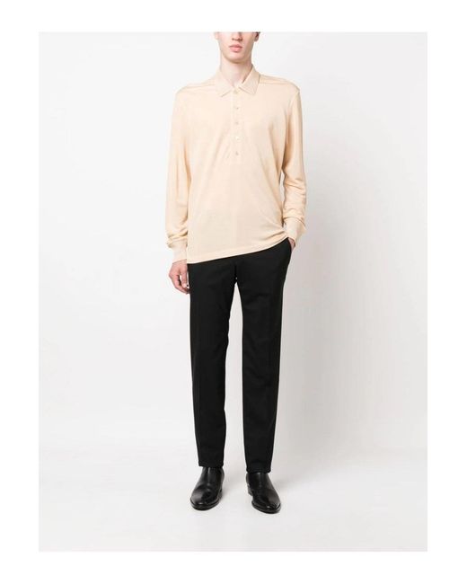 Tom Ford Natural Viscose Piquet Ls Polo Shirt Stone for men