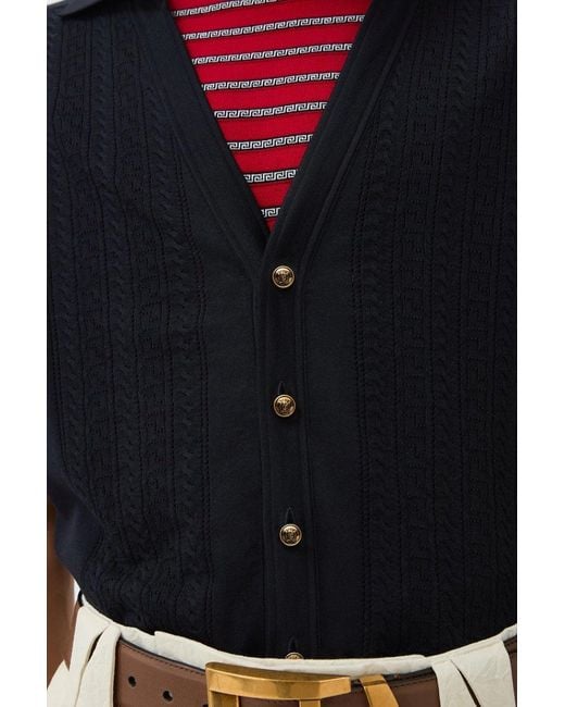 Versace Black Knit Sweater Greca Lace Stitch for men