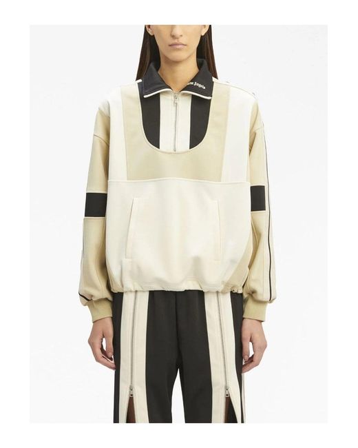 Palm Angels Natural Color-Block Half-Zip Jacket