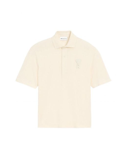 AMI White Boxy Fit Piquet Polo for men