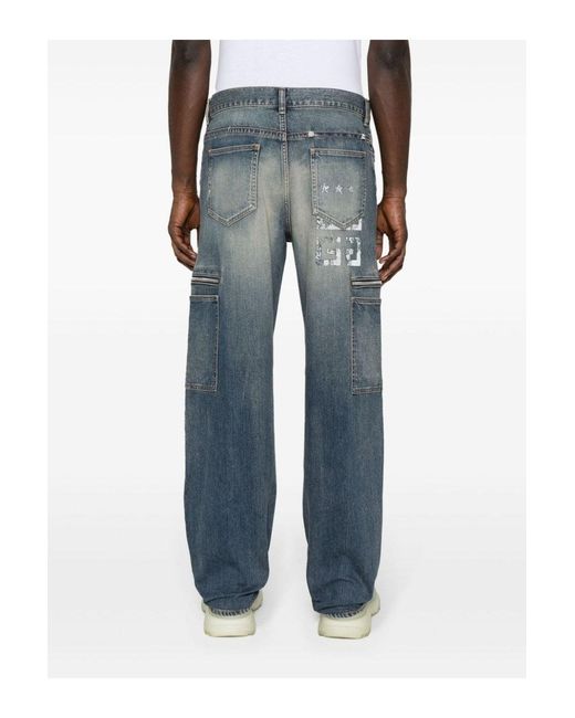 Givenchy Blue Distressed Zip Pocket Jeans for men
