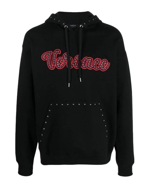 Versace Black Varsity Branded Hooded Top for men