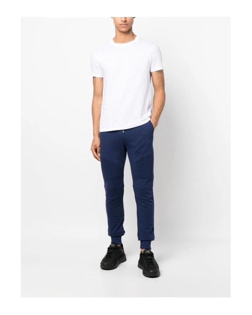 Balmain Blue Ribbed Printed Sweatpants for men