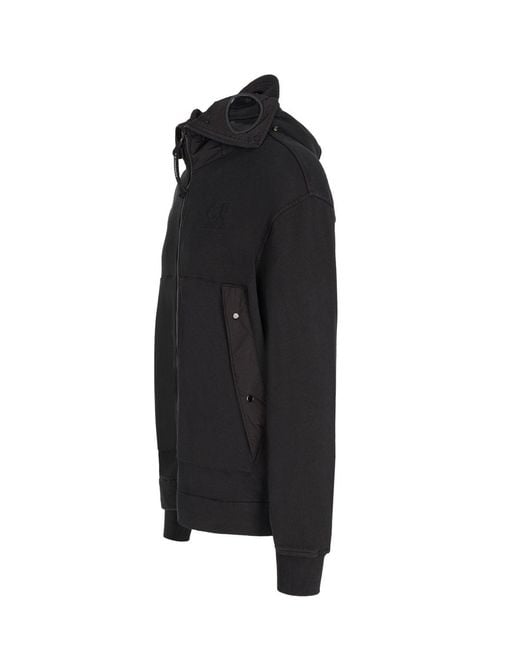 C P Company Black Diagonal Raised Boxy Hooded Top for men