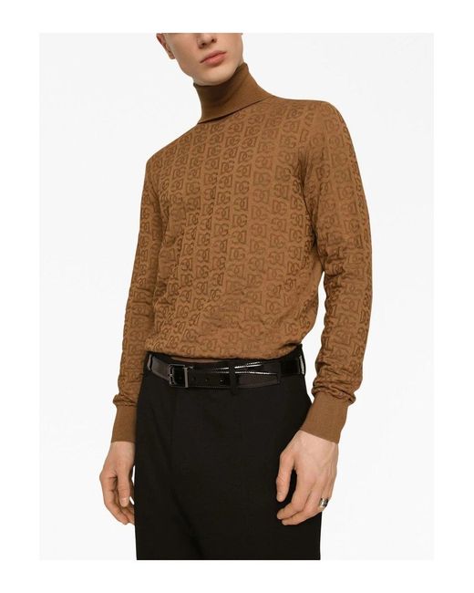 Dolce & Gabbana Woven Roll Neck Sweater Camel Brown for men