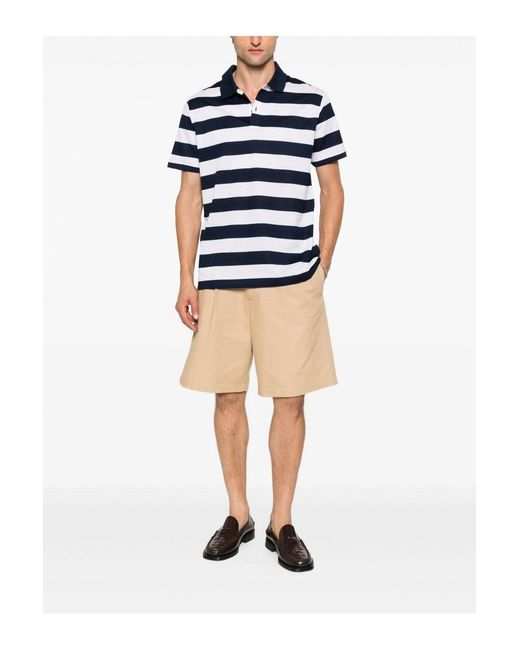 Paul & Shark Blue Double Cotton Striped Polo Shirt for men