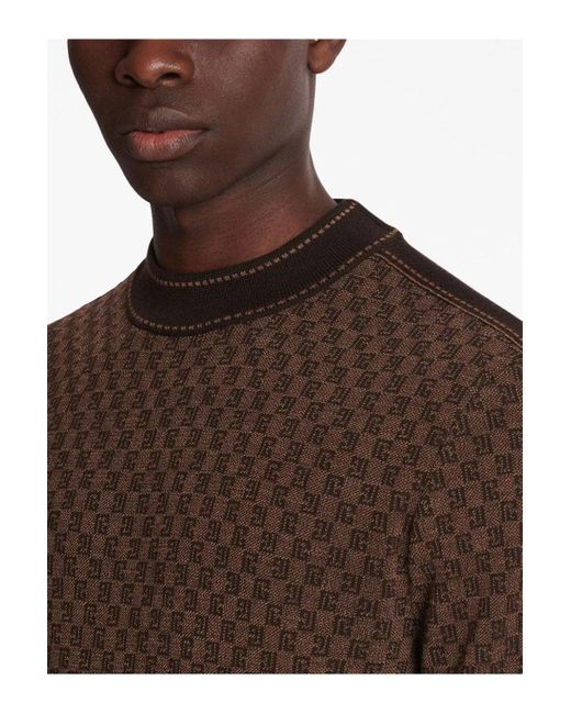 Balmain Brown Mini Monogram Wool Sweater for men