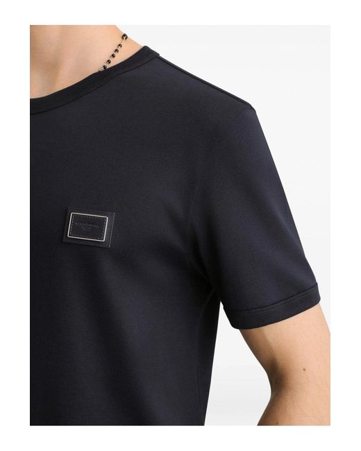 Dolce & Gabbana Black Plaque Cotton T Shirt for men