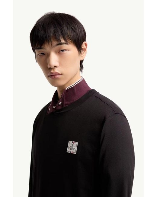 Moncler Black Patch Logo Ls Cotton T Shirt for men