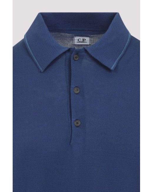 C P Company Blue Knitted Polo Shirt for men