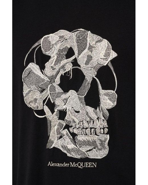 Alexander McQueen Black Skull Print Cotton T Shirt for men