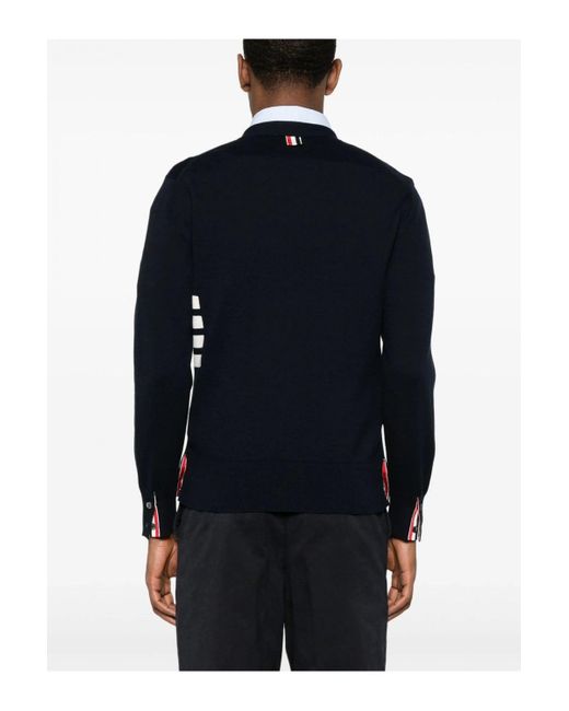 Thom Browne Blue Intarsia 4 Bar Cotton Cardigan for men