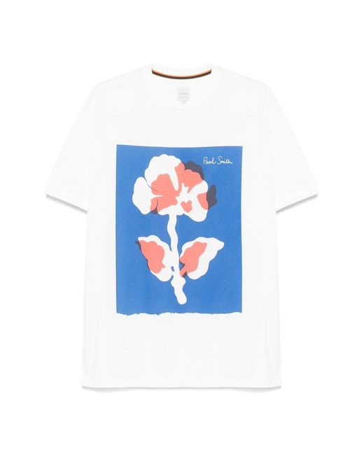 Paul Smith Blue Floral Print T Shirt for men