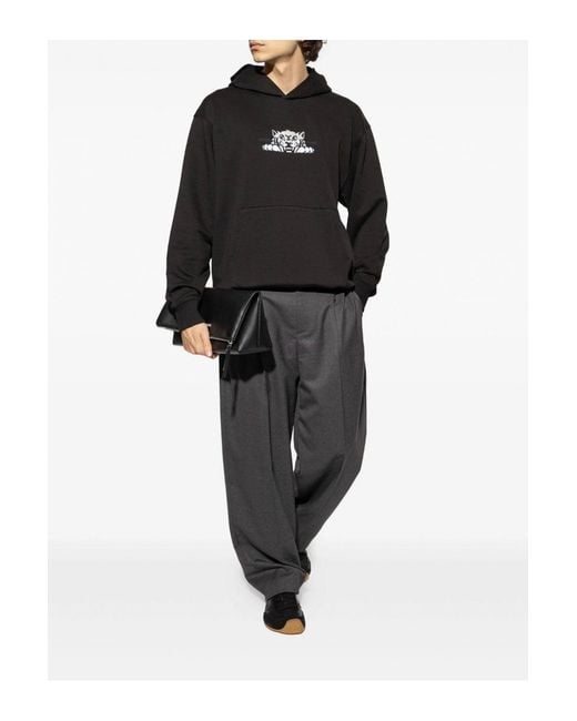 KENZO Black Happy Tiger Embroidered Classic Hoodie for men