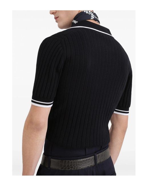 Dolce & Gabbana Black Knitted Trim Polo for men