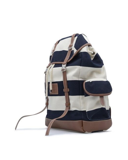 Paul & Shark Blue Leather Canvas Striped Backpack for men