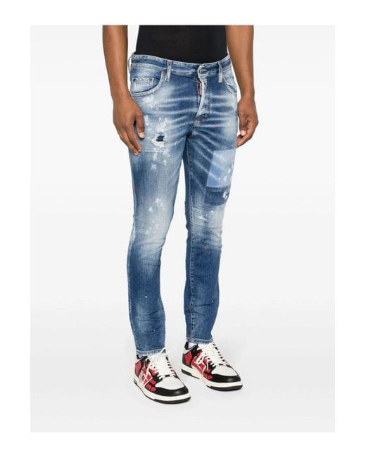 DSquared² Paint-splatter Distressed Skater Skinny Jeans Blue for men