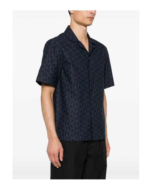 Moncler Blue Cotton Bowling Shirt for men