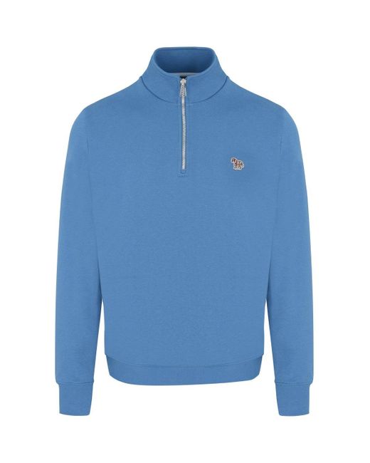 Paul Smith Blue Half Zip Zebra Sweatshirt for men