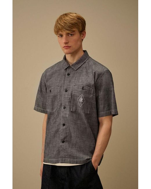 C P Company Gray 4.75 Oz Ss Chambray Shirt for men